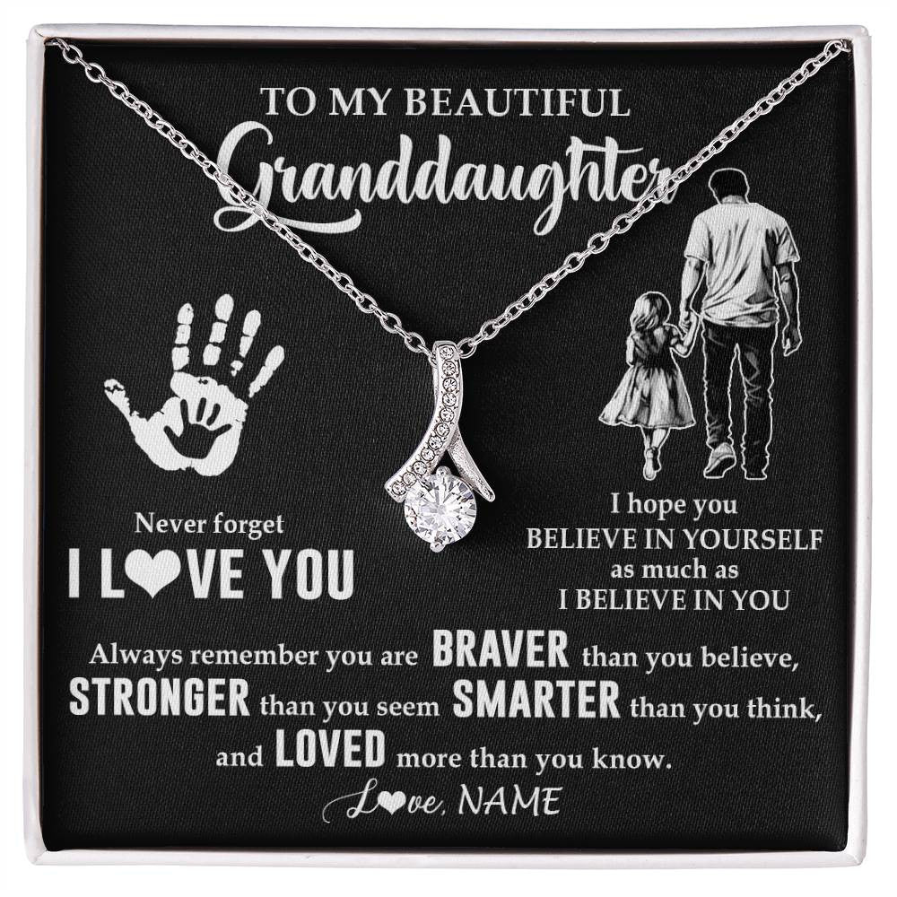 Alluring Beauty Necklace 14K White Gold Finish | 1 | Personalized To My Granddaughter Necklace From Grandpa Never Forget I Love You Birthday Gifts Christmas New Year Graduation Customized Gift Box Message Card | siriusteestore