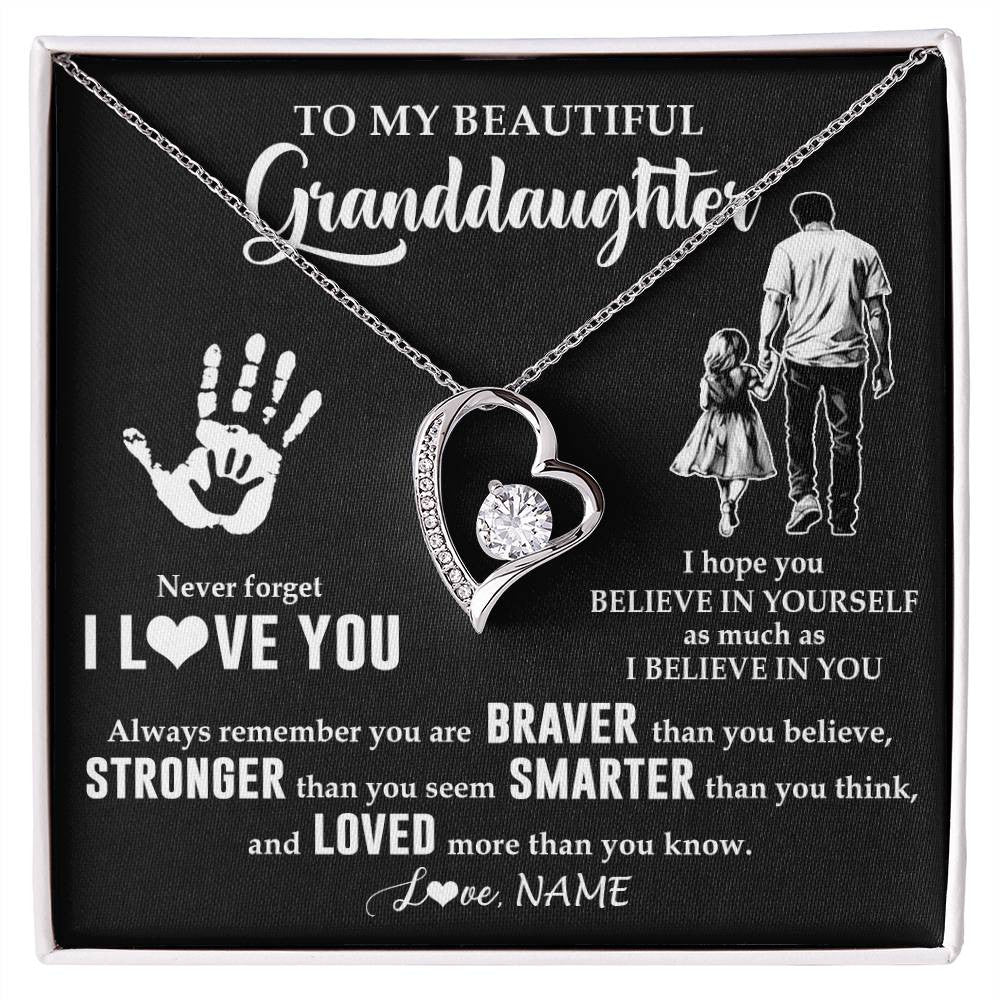 Forever Love Necklace 14K White Gold Finish | 1 | Personalized To My Granddaughter Necklace From Grandpa Never Forget I Love You Birthday Gifts Christmas New Year Graduation Customized Gift Box Message Card | siriusteestore