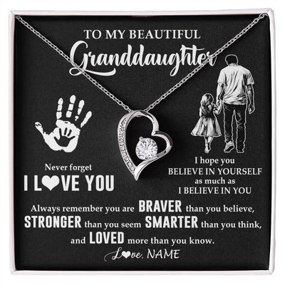 Forever Love Necklace 14K White Gold Finish | 1 | Personalized To My Granddaughter Necklace From Grandpa Never Forget I Love You Birthday Gifts Christmas New Year Graduation Customized Gift Box Message Card | siriusteestore