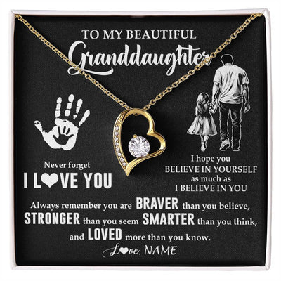 Forever Love Necklace 18K Yellow Gold Finish | 1 | Personalized To My Granddaughter Necklace From Grandpa Never Forget I Love You Birthday Gifts Christmas New Year Graduation Customized Gift Box Message Card | siriusteestore