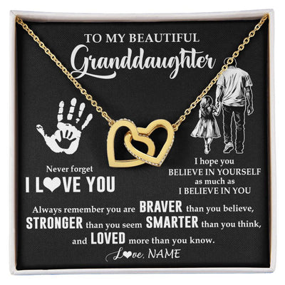 Interlocking Hearts Necklace 18K Yellow Gold Finish | 1 | Personalized To My Granddaughter Necklace From Grandpa Never Forget I Love You Birthday Gifts Christmas New Year Graduation Customized Gift Box Message Card | siriusteestore