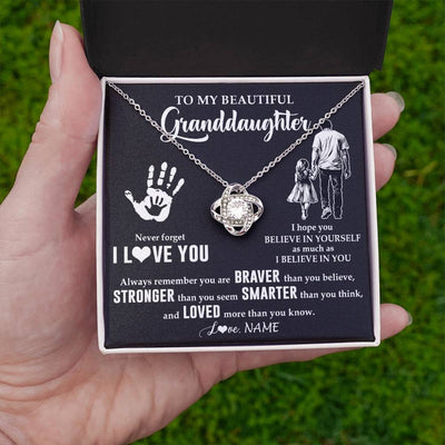 Love Knot Necklace 14K White Gold Finish | 2 | Personalized To My Granddaughter Necklace From Grandpa Never Forget I Love You Birthday Gifts Christmas New Year Graduation Customized Gift Box Message Card | siriusteestore