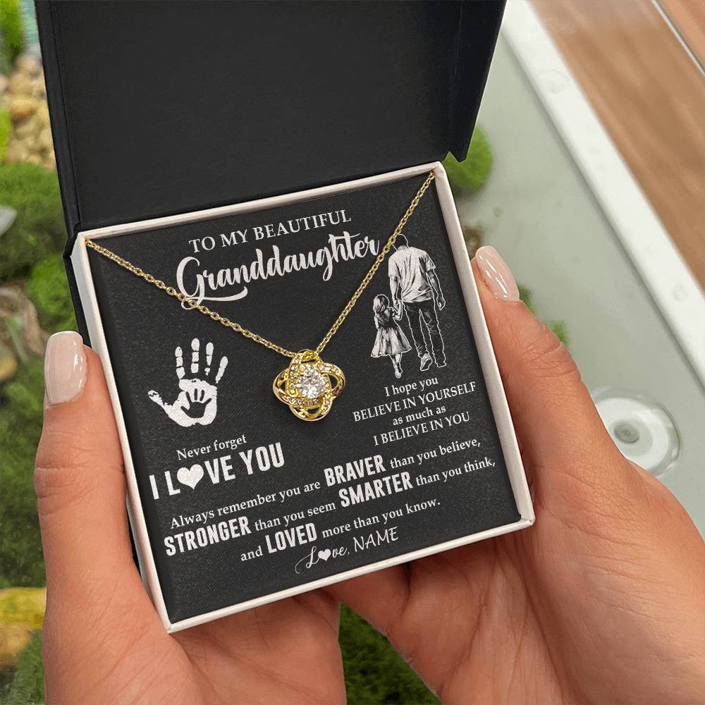 Love Knot Necklace 18K Yellow Gold Finish | 2 | Personalized To My Granddaughter Necklace From Grandpa Never Forget I Love You Birthday Gifts Christmas New Year Graduation Customized Gift Box Message Card | siriusteestore