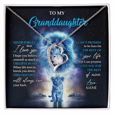 Forever Love Necklace 14K White Gold Finish | 1 | Personalized To My Granddaughter Necklace From Grandpa Papa Never Forget I Love You Lion Granddaughter Jewelry Birthday Christmas Customized Message Card | siriusteestore