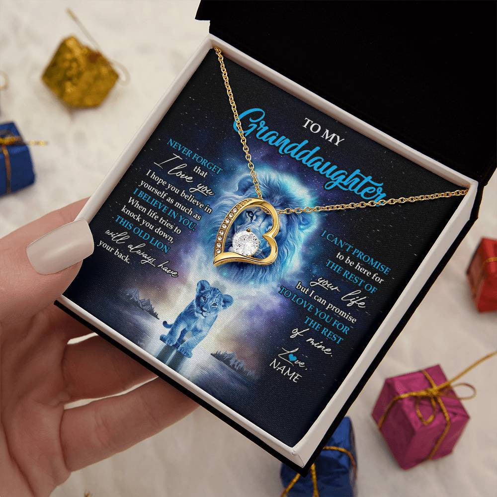 Forever Love Necklace 18K Yellow Gold Finish | 2 | Personalized To My Granddaughter Necklace From Grandpa Papa Never Forget I Love You Lion Granddaughter Jewelry Birthday Christmas Customized Message Card | siriusteestore