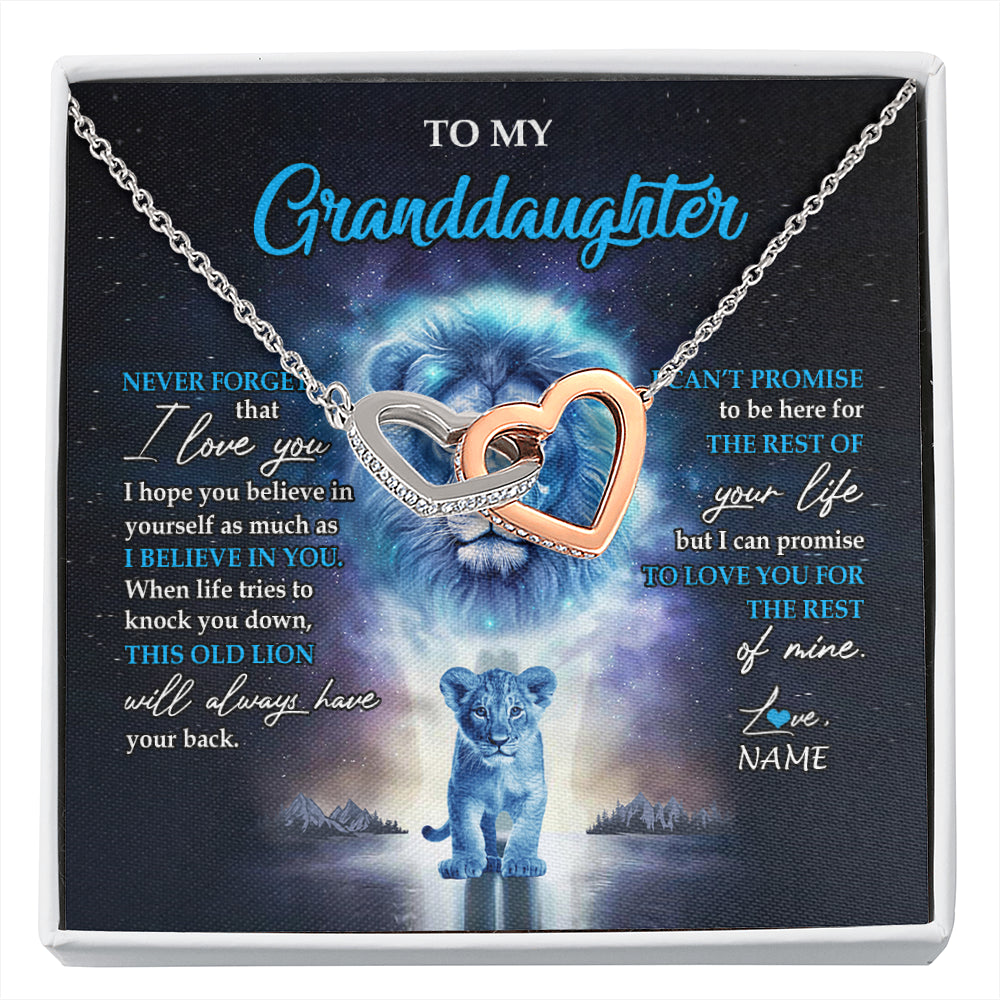 Interlocking Hearts Necklace Stainless Steel & Rose Gold Finish | 1 | Personalized To My Granddaughter Necklace From Grandpa Papa Never Forget I Love You Lion Granddaughter Jewelry Birthday Christmas Customized Message Card | siriusteestore