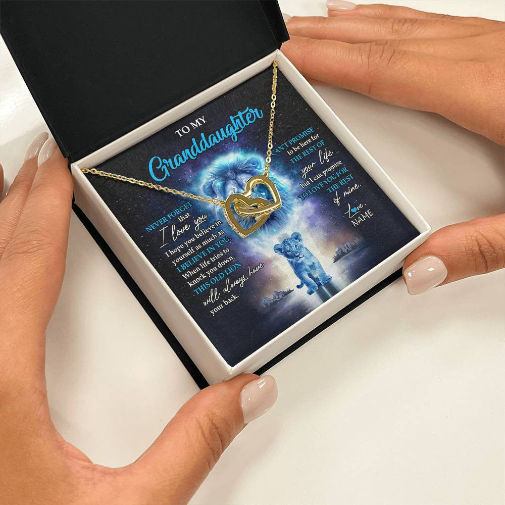 Interlocking Hearts Necklace 18K Yellow Gold Finish | 2 | Personalized To My Granddaughter Necklace From Grandpa Papa Never Forget I Love You Lion Granddaughter Jewelry Birthday Christmas Customized Message Card | siriusteestore