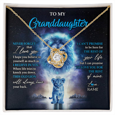 Love Knot Necklace 18K Yellow Gold Finish | 1 | Personalized To My Granddaughter Necklace From Grandpa Papa Never Forget I Love You Lion Granddaughter Jewelry Birthday Christmas Customized Message Card | siriusteestore