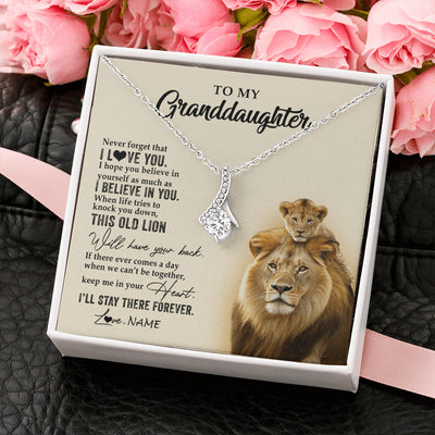 Alluring Beauty Necklace 14K White Gold Finish | 2 | Personalized To My Granddaughter Necklace From Grandpa Papa This Old Lion Never Forget I Love You Jewelry Birthday Christmas Customized Gift Box Message Card | siriusteestore