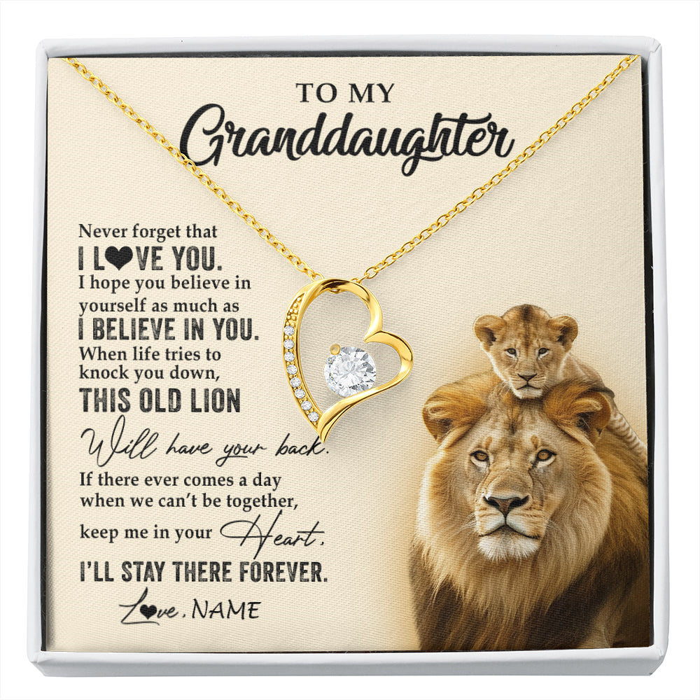Forever Love Necklace 18K Yellow Gold Finish | 1 | Personalized To My Granddaughter Necklace From Grandpa Papa This Old Lion Never Forget I Love You Jewelry Birthday Christmas Customized Gift Box Message Card | siriusteestore