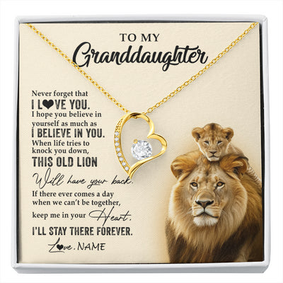 Forever Love Necklace 18K Yellow Gold Finish | 1 | Personalized To My Granddaughter Necklace From Grandpa Papa This Old Lion Never Forget I Love You Jewelry Birthday Christmas Customized Gift Box Message Card | siriusteestore