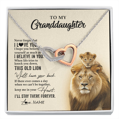 Interlocking Hearts Necklace Stainless Steel & Rose Gold Finish | 1 | Personalized To My Granddaughter Necklace From Grandpa Papa This Old Lion Never Forget I Love You Jewelry Birthday Christmas Customized Gift Box Message Card | siriusteestore