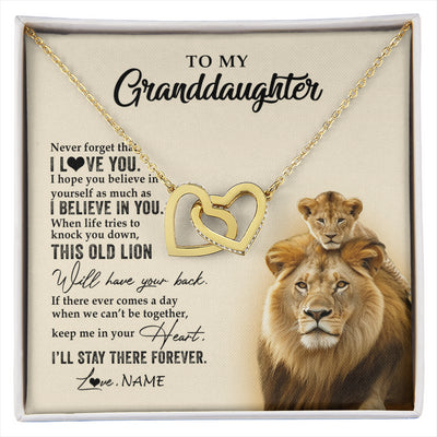 Interlocking Hearts Necklace 18K Yellow Gold Finish | 1 | Personalized To My Granddaughter Necklace From Grandpa Papa This Old Lion Never Forget I Love You Jewelry Birthday Christmas Customized Gift Box Message Card | siriusteestore