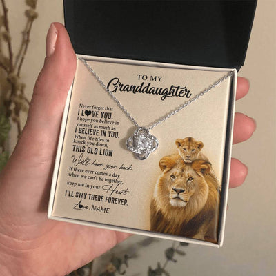 Love Knot Necklace 14K White Gold Finish | 2 | Personalized To My Granddaughter Necklace From Grandpa Papa This Old Lion Never Forget I Love You Jewelry Birthday Christmas Customized Gift Box Message Card | siriusteestore