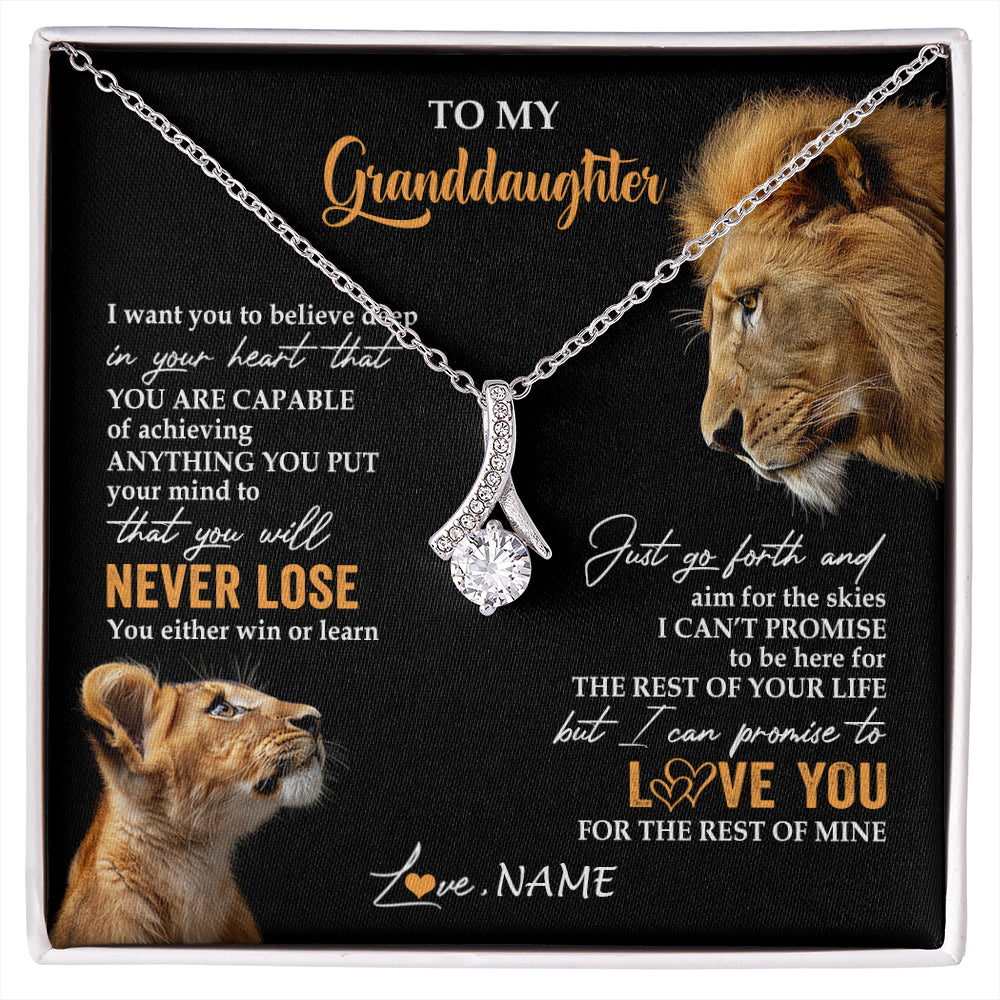 Alluring Beauty Necklace 14K White Gold Finish | 1 | Personalized To My Granddaughter Necklace From Grandpa Papa You Will Never Lose Lion Granddaughter Birthday Gifts Graduation Christmas Gift Box Message Card | siriusteestore