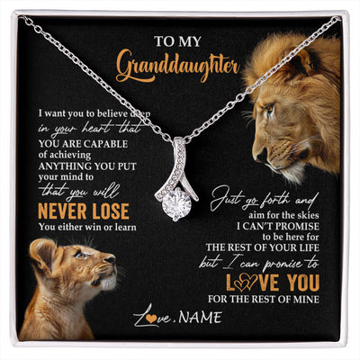 Alluring Beauty Necklace 14K White Gold Finish | 1 | Personalized To My Granddaughter Necklace From Grandpa Papa You Will Never Lose Lion Granddaughter Birthday Gifts Graduation Christmas Gift Box Message Card | siriusteestore
