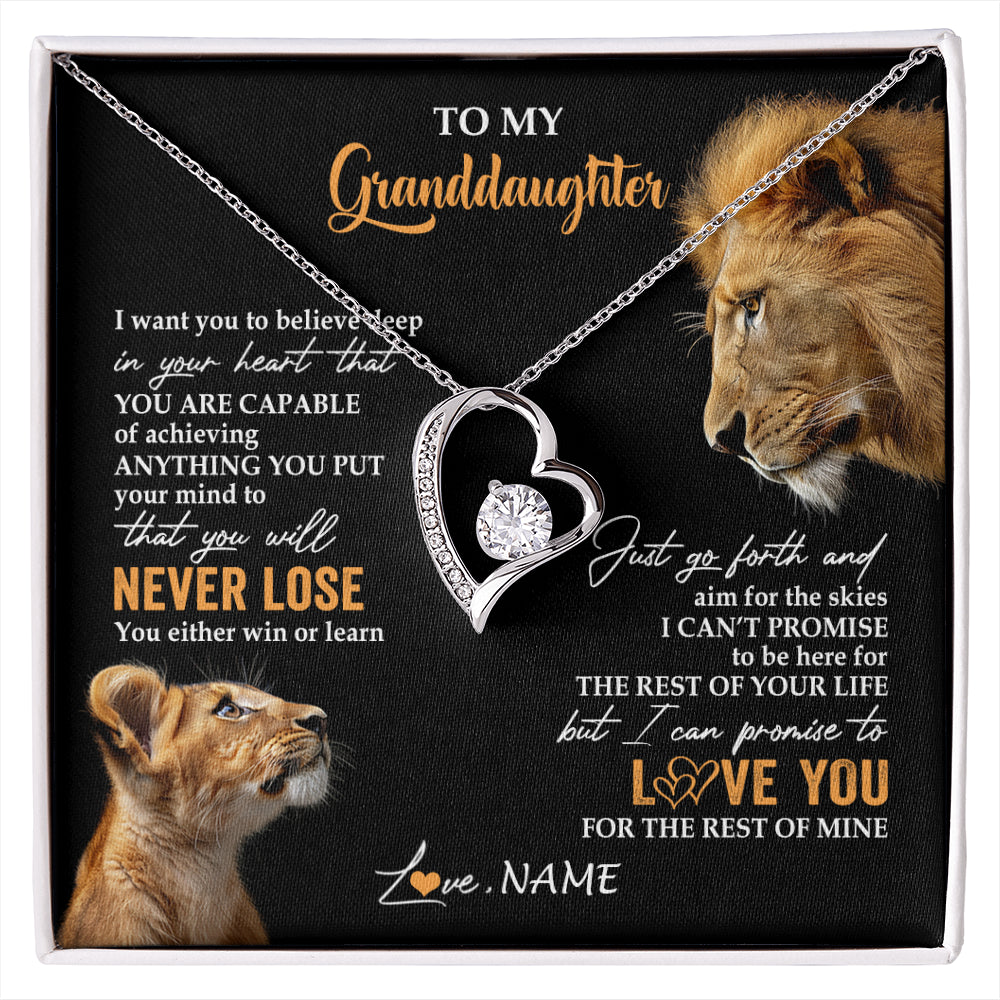 Forever Love Necklace 14K White Gold Finish | 1 | Personalized To My Granddaughter Necklace From Grandpa Papa You Will Never Lose Lion Granddaughter Birthday Gifts Graduation Christmas Gift Box Message Card | siriusteestore