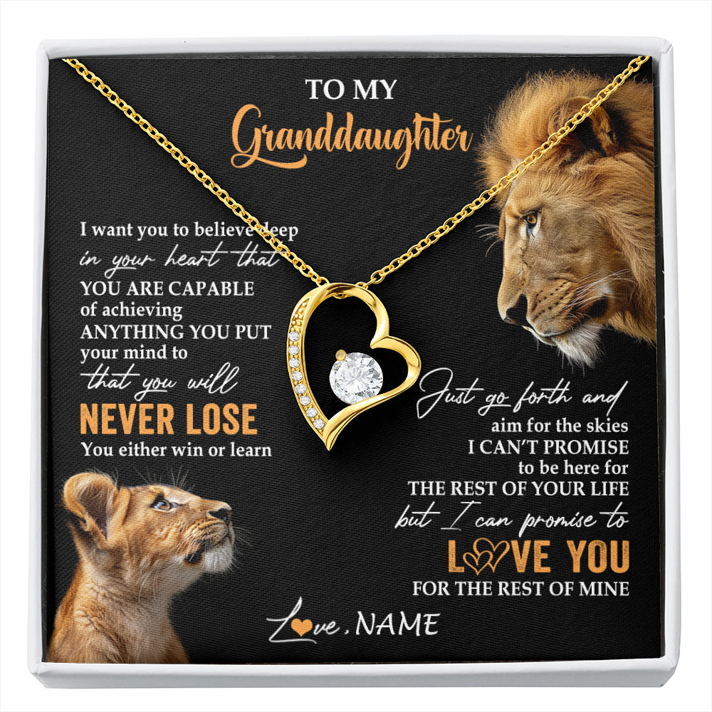 Forever Love Necklace 18K Yellow Gold Finish | 1 | Personalized To My Granddaughter Necklace From Grandpa Papa You Will Never Lose Lion Granddaughter Birthday Gifts Graduation Christmas Gift Box Message Card | siriusteestore
