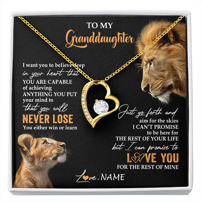 Forever Love Necklace 18K Yellow Gold Finish | 1 | Personalized To My Granddaughter Necklace From Grandpa Papa You Will Never Lose Lion Granddaughter Birthday Gifts Graduation Christmas Gift Box Message Card | siriusteestore