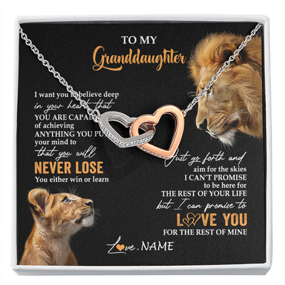 Interlocking Hearts Necklace Stainless Steel & Rose Gold Finish | 1 | Personalized To My Granddaughter Necklace From Grandpa Papa You Will Never Lose Lion Granddaughter Birthday Gifts Graduation Christmas Gift Box Message Card | siriusteestore