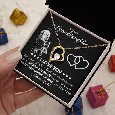 Forever Love Necklace 18K Yellow Gold Finish | 2 | Personalized To My Granddaughter Necklace From Grandpa Pop I Love You Little Girl Granddaughter Birthday Christmas Jewelry Customized Gift Box Message Card | siriusteestore