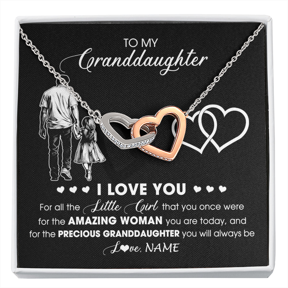 Interlocking Hearts Necklace Stainless Steel & Rose Gold Finish | 1 | Personalized To My Granddaughter Necklace From Grandpa Pop I Love You Little Girl Granddaughter Birthday Christmas Jewelry Customized Gift Box Message Card | siriusteestore