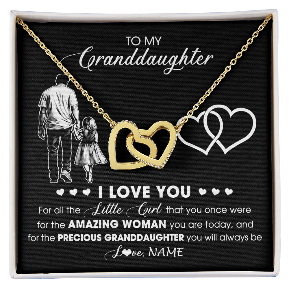 Interlocking Hearts Necklace 18K Yellow Gold Finish | 1 | Personalized To My Granddaughter Necklace From Grandpa Pop I Love You Little Girl Granddaughter Birthday Christmas Jewelry Customized Gift Box Message Card | siriusteestore