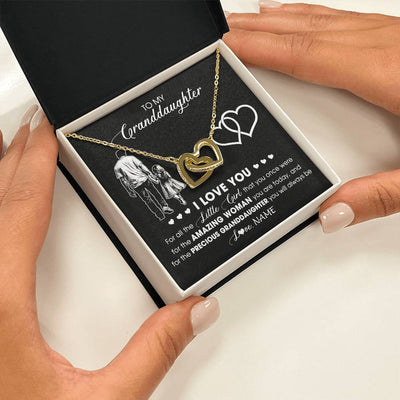 Interlocking Hearts Necklace 18K Yellow Gold Finish | 2 | Personalized To My Granddaughter Necklace From Grandpa Pop I Love You Little Girl Granddaughter Birthday Christmas Jewelry Customized Gift Box Message Card | siriusteestore
