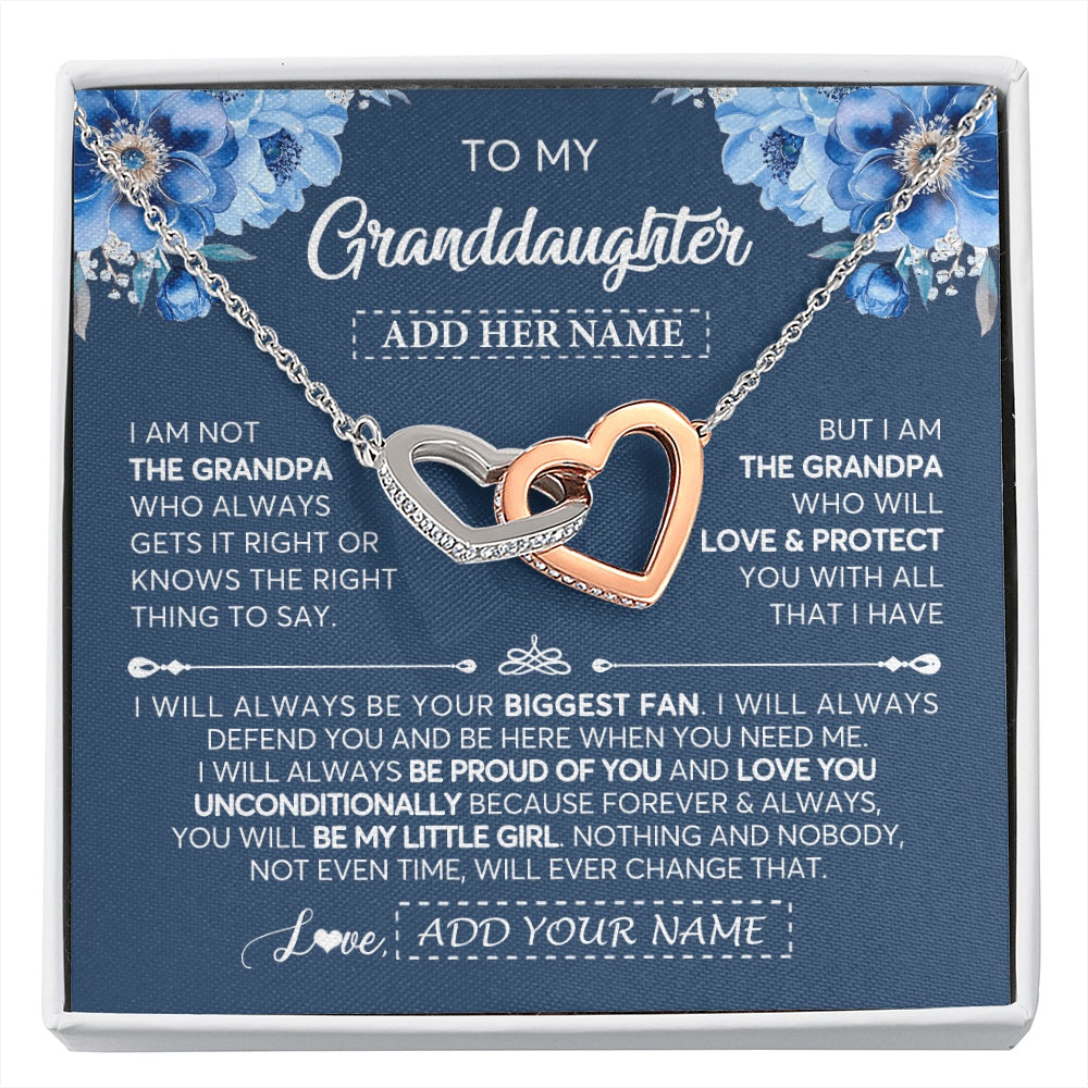 Interlocking Hearts Necklace Stainless Steel & Rose Gold Finish | 1 | Personalized To My Granddaughter Necklace From Grandpa Proud Of You Birthday Gifts For Granddaughter Jewelry Gifts Christmas Custom Gift Box Message Card | https://siriusteestore.