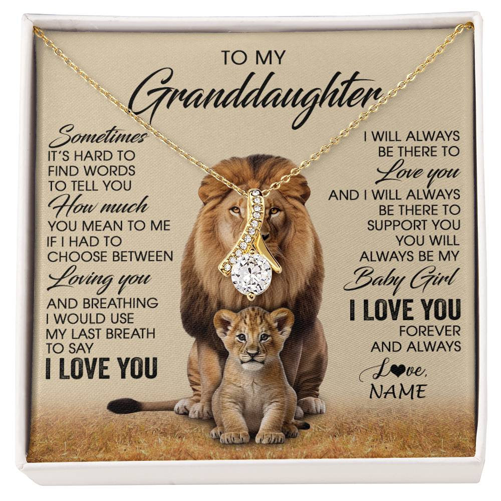 Alluring Beauty Necklace 18K Yellow Gold Finish | 1 | Personalized To My Granddaughter Necklace From Grandpa Sometimes It's Hard Lion Granddaughter Gift Birthday Jewelry Christmas Customized Gift Box Message Card | siriusteestore