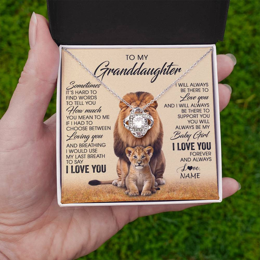 Love Knot Necklace 14K White Gold Finish | 2 | Personalized To My Granddaughter Necklace From Grandpa Sometimes It's Hard Lion Granddaughter Gift Birthday Jewelry Christmas Customized Gift Box Message Card | siriusteestore