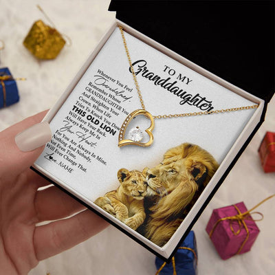 Forever Love Necklace 18K Yellow Gold Finish | 2 | Personalized To My Granddaughter Necklace From Grandpa Whenever You Fell Overwhelmed Lion Granddaughter Birthday Christmas Customized Gift Box Message Card | siriusteestore