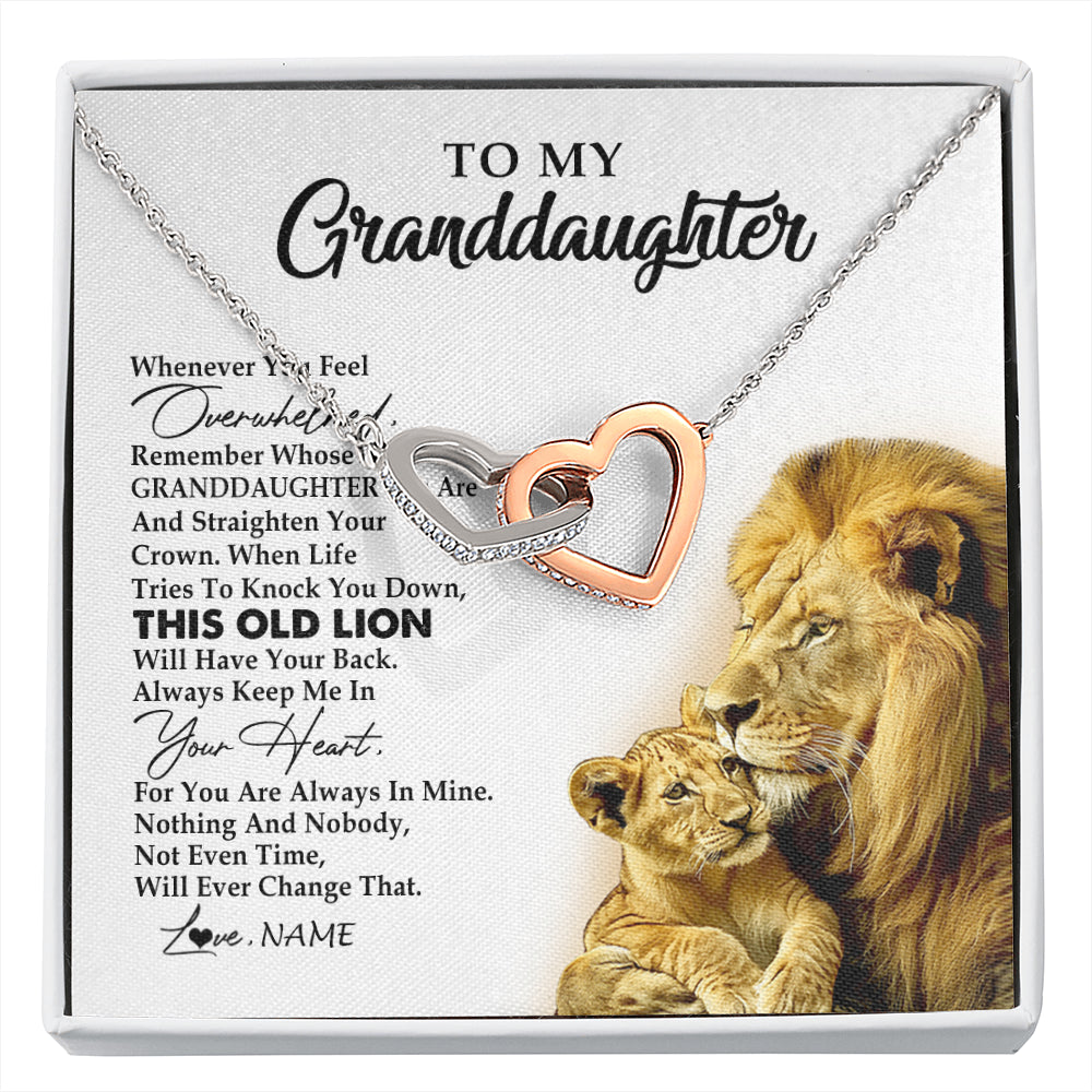 Interlocking Hearts Necklace Stainless Steel & Rose Gold Finish | 1 | Personalized To My Granddaughter Necklace From Grandpa Whenever You Fell Overwhelmed Lion Granddaughter Birthday Christmas Customized Gift Box Message Card | siriusteestore