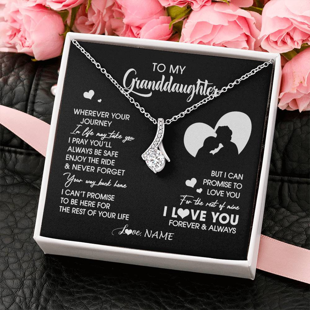 Alluring Beauty Necklace 14K White Gold Finish | 2 | Personalized To My Granddaughter Necklace From Grandpa Wherever Your Journey Granddaughter Birthday Gifts Graduation Christmas Customized Gift Box Message Card | siriusteestore