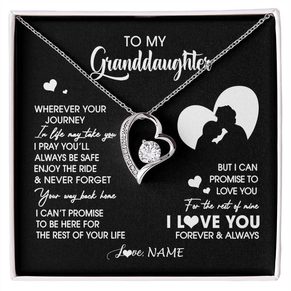 Forever Love Necklace 14K White Gold Finish | 1 | Personalized To My Granddaughter Necklace From Grandpa Wherever Your Journey Granddaughter Birthday Gifts Graduation Christmas Customized Gift Box Message Card | siriusteestore