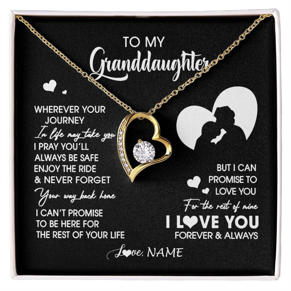 Forever Love Necklace 18K Yellow Gold Finish | 1 | Personalized To My Granddaughter Necklace From Grandpa Wherever Your Journey Granddaughter Birthday Gifts Graduation Christmas Customized Gift Box Message Card | siriusteestore