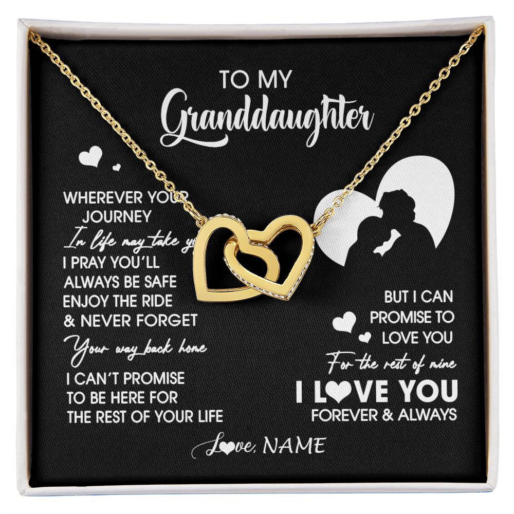 Interlocking Hearts Necklace 18K Yellow Gold Finish | 1 | Personalized To My Granddaughter Necklace From Grandpa Wherever Your Journey Granddaughter Birthday Gifts Graduation Christmas Customized Gift Box Message Card | siriusteestore