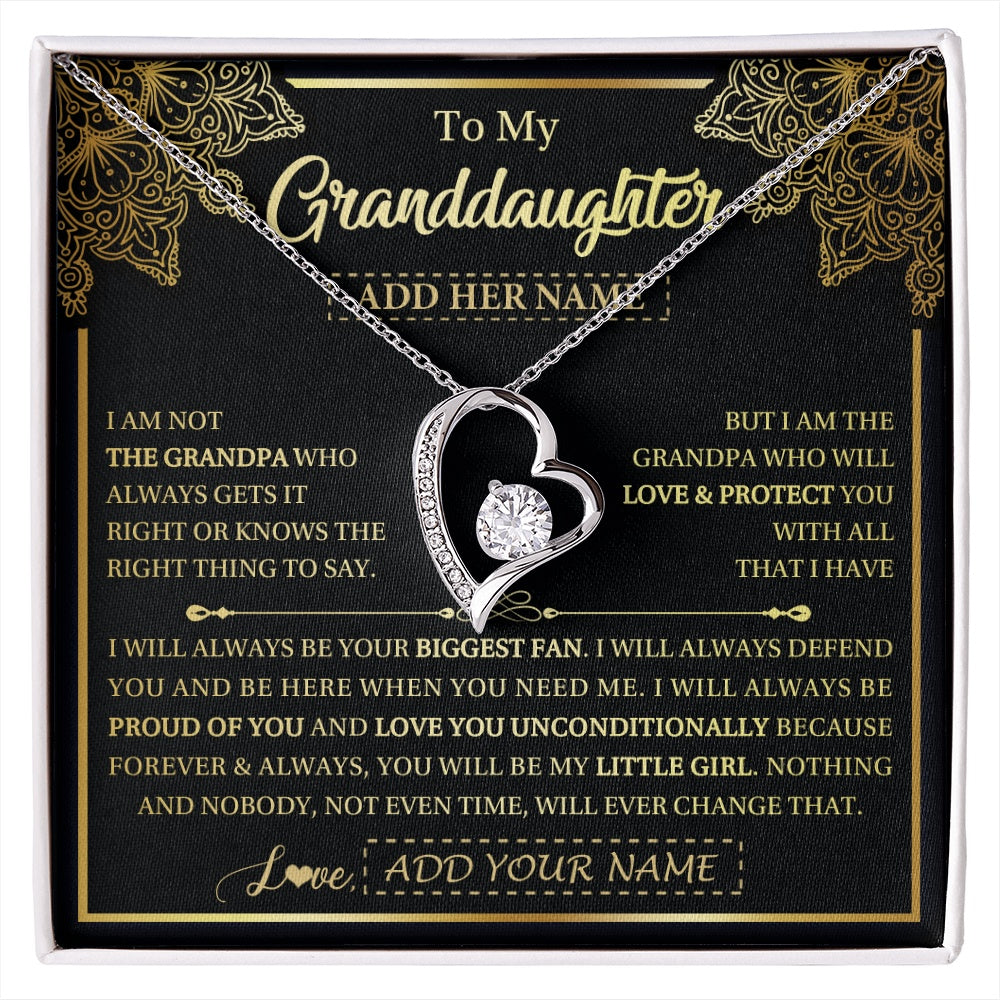 Forever Love Necklace 14K White Gold Finish | 1 | Personalized To My Granddaughter Necklace From Grandpa Your Biggest Fan Birthday Gifts For Granddaughter Gifts Christmas Jewelry Custom Gift Box Message Card | siriusteestore.myshopify