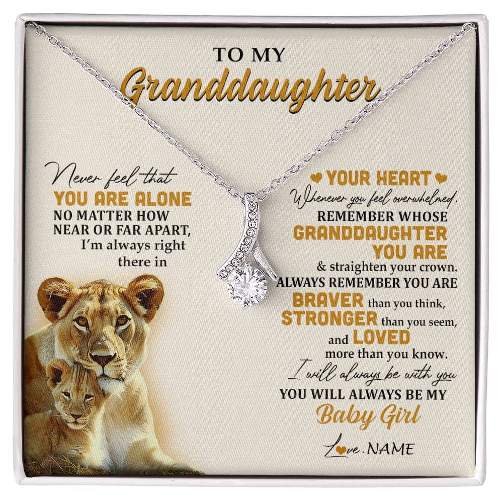 Alluring Beauty Necklace 14K White Gold Finish | 1 | Personalized To My Granddaughter Necklace From Nana Lion Never Feel That You Are Alone Great Granddaughter Birthday Christmas Customized Gift Box Message Card | siriusteestore
