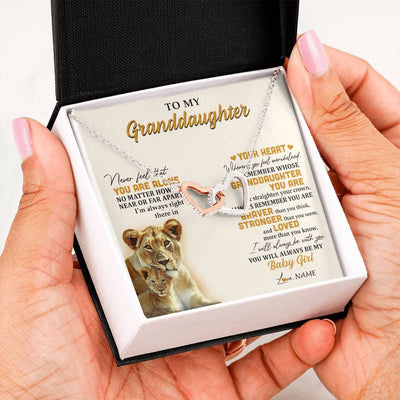 Interlocking Hearts Necklace Stainless Steel & Rose Gold Finish | 2 | Personalized To My Granddaughter Necklace From Nana Lion Never Feel That You Are Alone Great Granddaughter Birthday Christmas Customized Gift Box Message Card | siriusteestore