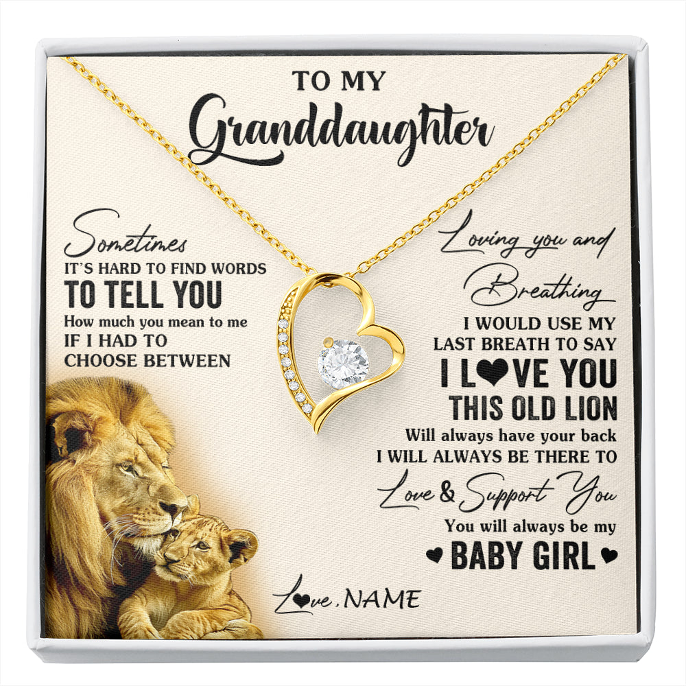 Forever Love Necklace 18K Yellow Gold Finish | 1 | Personalized To My Granddaughter Necklace From Papa Grandpa I Love You This Old Lion Granddaughter Birthday Christmas Customized Gift Box Message Card | siriusteestore