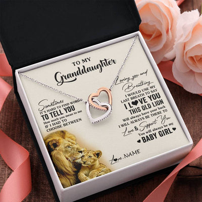 Interlocking Hearts Necklace Stainless Steel & Rose Gold Finish | 2 | Personalized To My Granddaughter Necklace From Papa Grandpa I Love You This Old Lion Granddaughter Birthday Christmas Customized Gift Box Message Card | siriusteestore