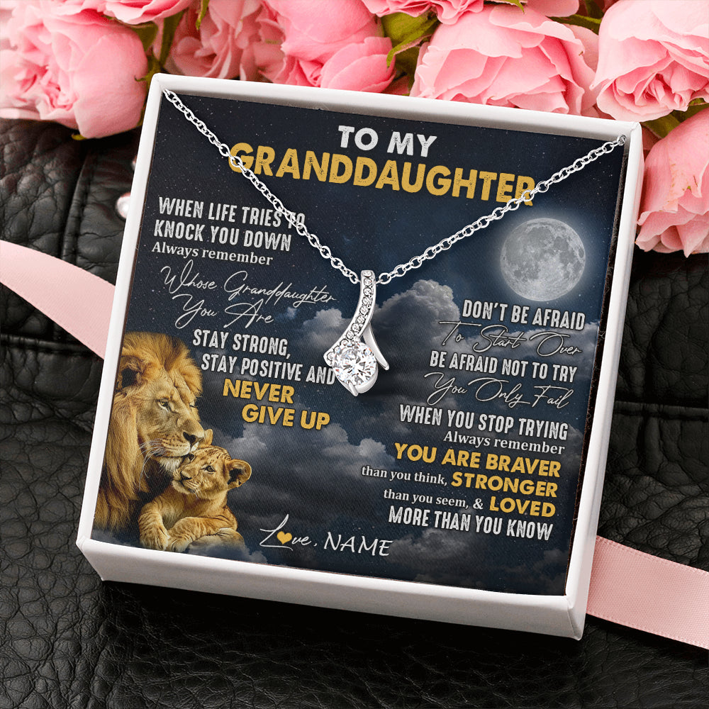 Alluring Beauty Necklace 14K White Gold Finish | 2 | Personalized To My Granddaughter Necklace From Papa Grandpa Lion Never Give Up Granddaughter Birthday Graduation Christmas Customized Gift Box Message Card | siriusteestore