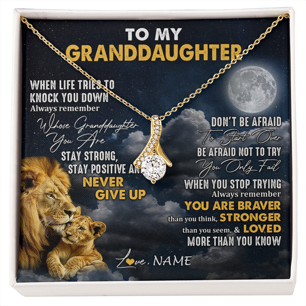 Alluring Beauty Necklace 18K Yellow Gold Finish | 1 | Personalized To My Granddaughter Necklace From Papa Grandpa Lion Never Give Up Granddaughter Birthday Graduation Christmas Customized Gift Box Message Card | siriusteestore
