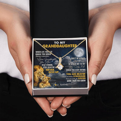 Alluring Beauty Necklace 18K Yellow Gold Finish | 2 | Personalized To My Granddaughter Necklace From Papa Grandpa Lion Never Give Up Granddaughter Birthday Graduation Christmas Customized Gift Box Message Card | siriusteestore