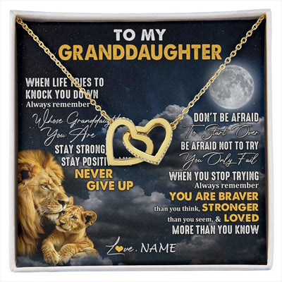 Interlocking Hearts Necklace 18K Yellow Gold Finish | 1 | Personalized To My Granddaughter Necklace From Papa Grandpa Lion Never Give Up Granddaughter Birthday Graduation Christmas Customized Gift Box Message Card | siriusteestore