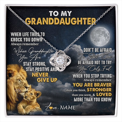 Love Knot Necklace 14K White Gold Finish | 1 | Personalized To My Granddaughter Necklace From Papa Grandpa Lion Never Give Up Granddaughter Birthday Graduation Christmas Customized Gift Box Message Card | siriusteestore