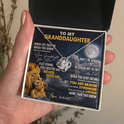 Love Knot Necklace 14K White Gold Finish | 2 | Personalized To My Granddaughter Necklace From Papa Grandpa Lion Never Give Up Granddaughter Birthday Graduation Christmas Customized Gift Box Message Card | siriusteestore