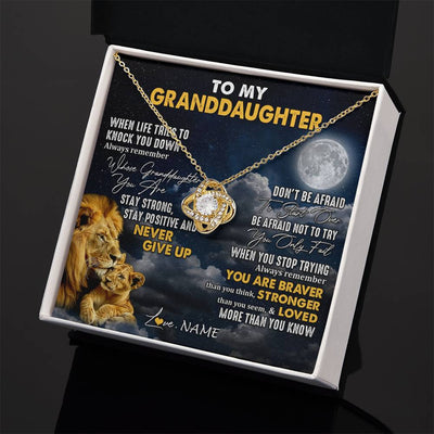 Love Knot Necklace 18K Yellow Gold Finish | 2 | Personalized To My Granddaughter Necklace From Papa Grandpa Lion Never Give Up Granddaughter Birthday Graduation Christmas Customized Gift Box Message Card | siriusteestore
