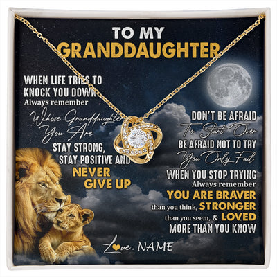 Love Knot Necklace 18K Yellow Gold Finish | 1 | Personalized To My Granddaughter Necklace From Papa Grandpa Lion Never Give Up Granddaughter Birthday Graduation Christmas Customized Gift Box Message Card | siriusteestore